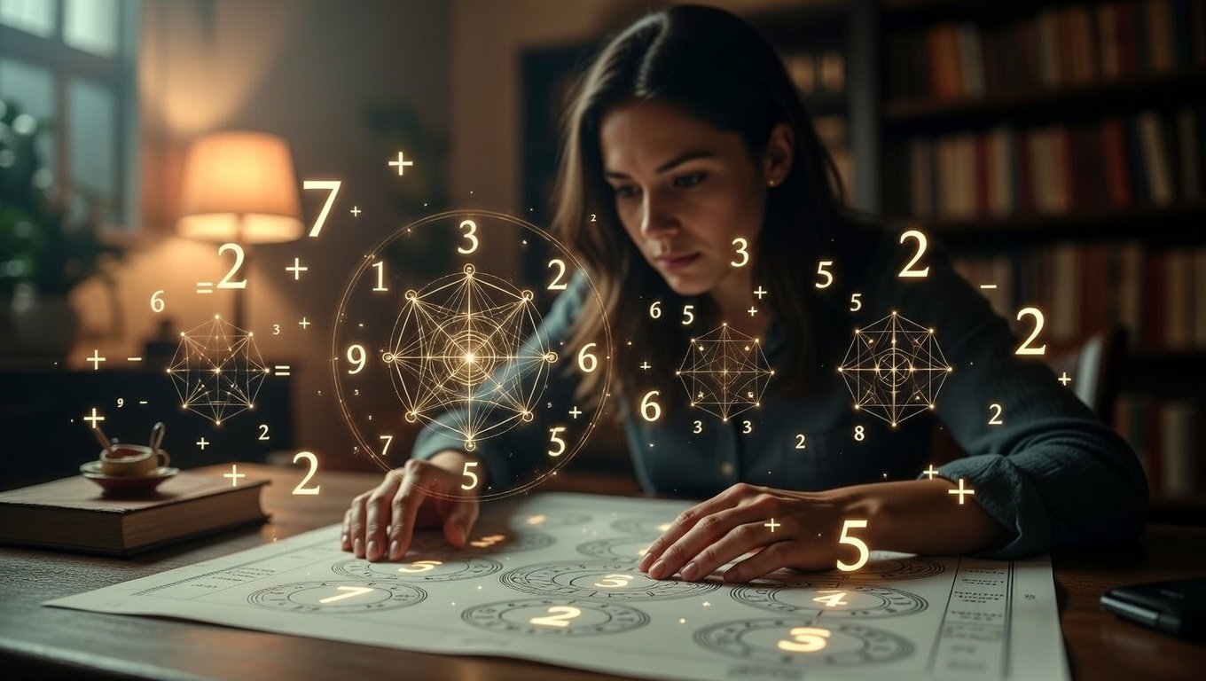 Numerology journal with candles and sacred tools